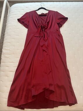Baltic Born Wine Red Satin High-Low Tie Front Dress